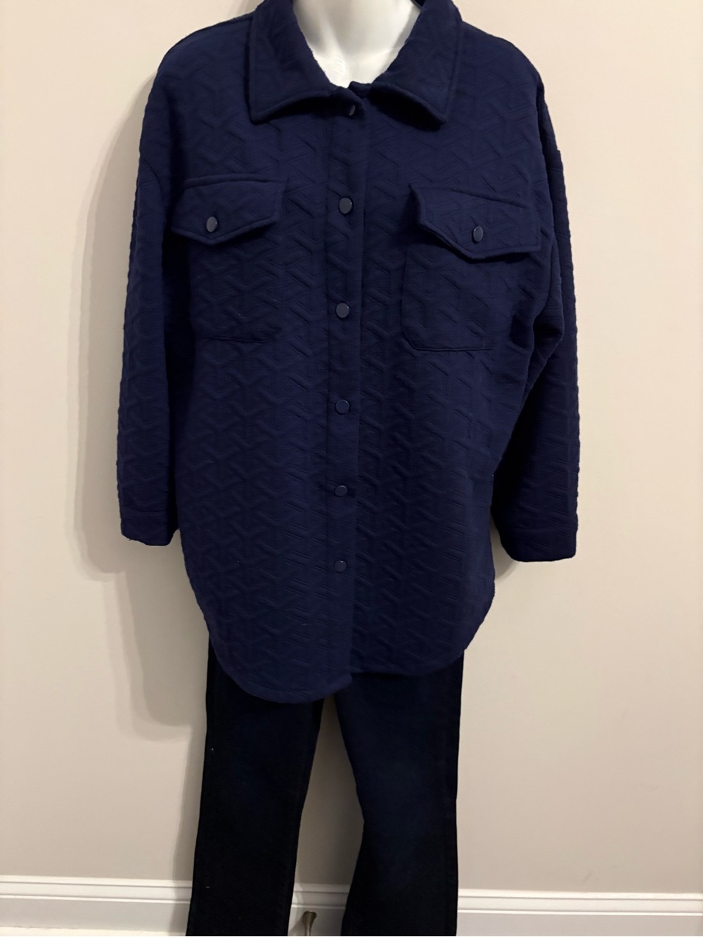 Simply Southern Navy Quilted Button-Front Shirt Jacket
